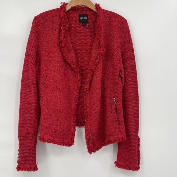 Nic + Zoe Open Cardigan Sweater Jacket Woman’s size medium red Zip Pockets - Picture 2 of 7